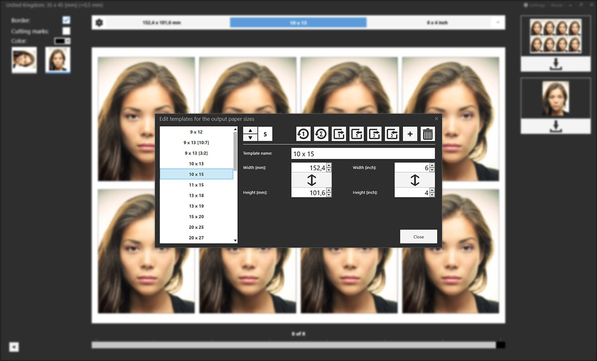 Edit templates for the output paper sizes