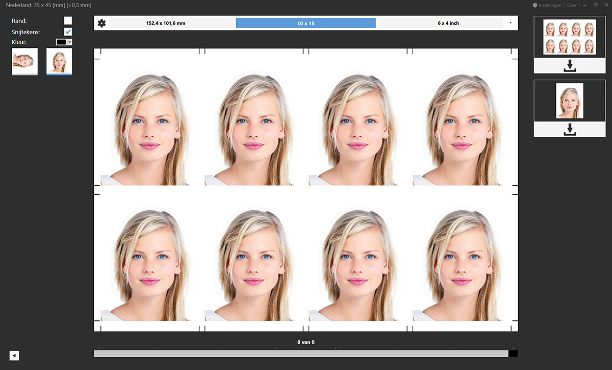 Acht paspoortfoto's op fotopapier