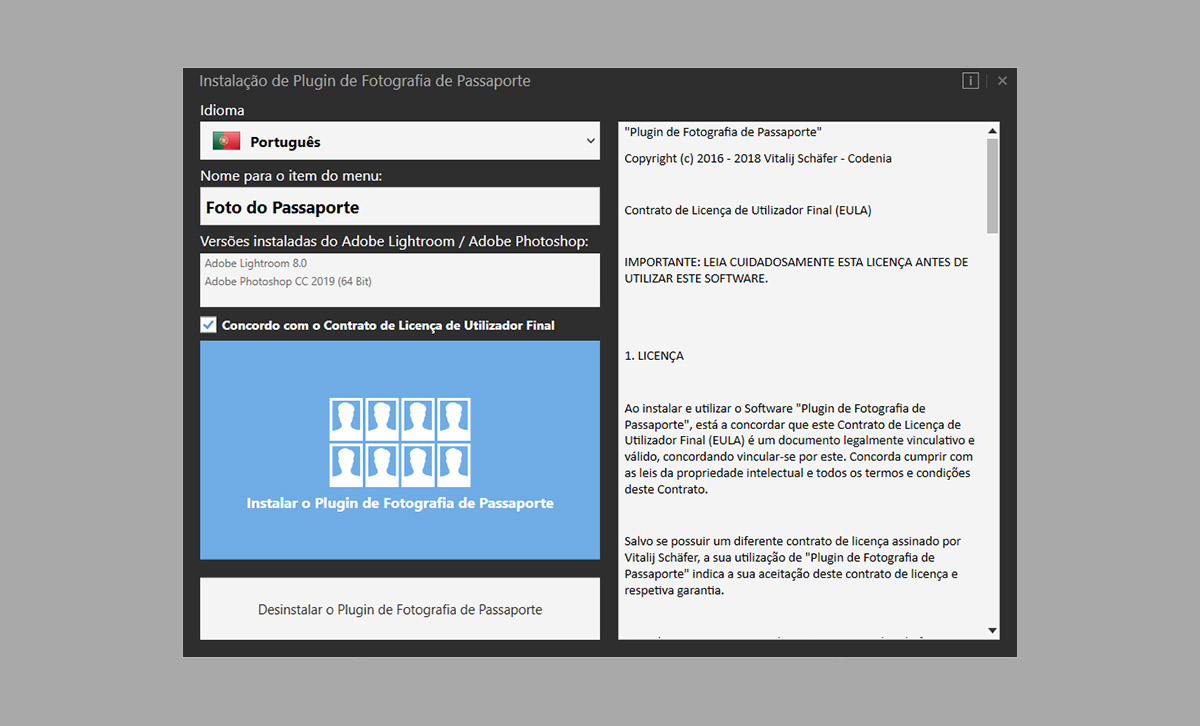Instalação de Plugin de Fotografia de Passaporte